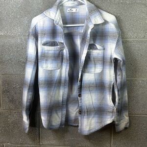 Hollister Plaid Button Front Long Sleeve Shirt Blue Combo XS